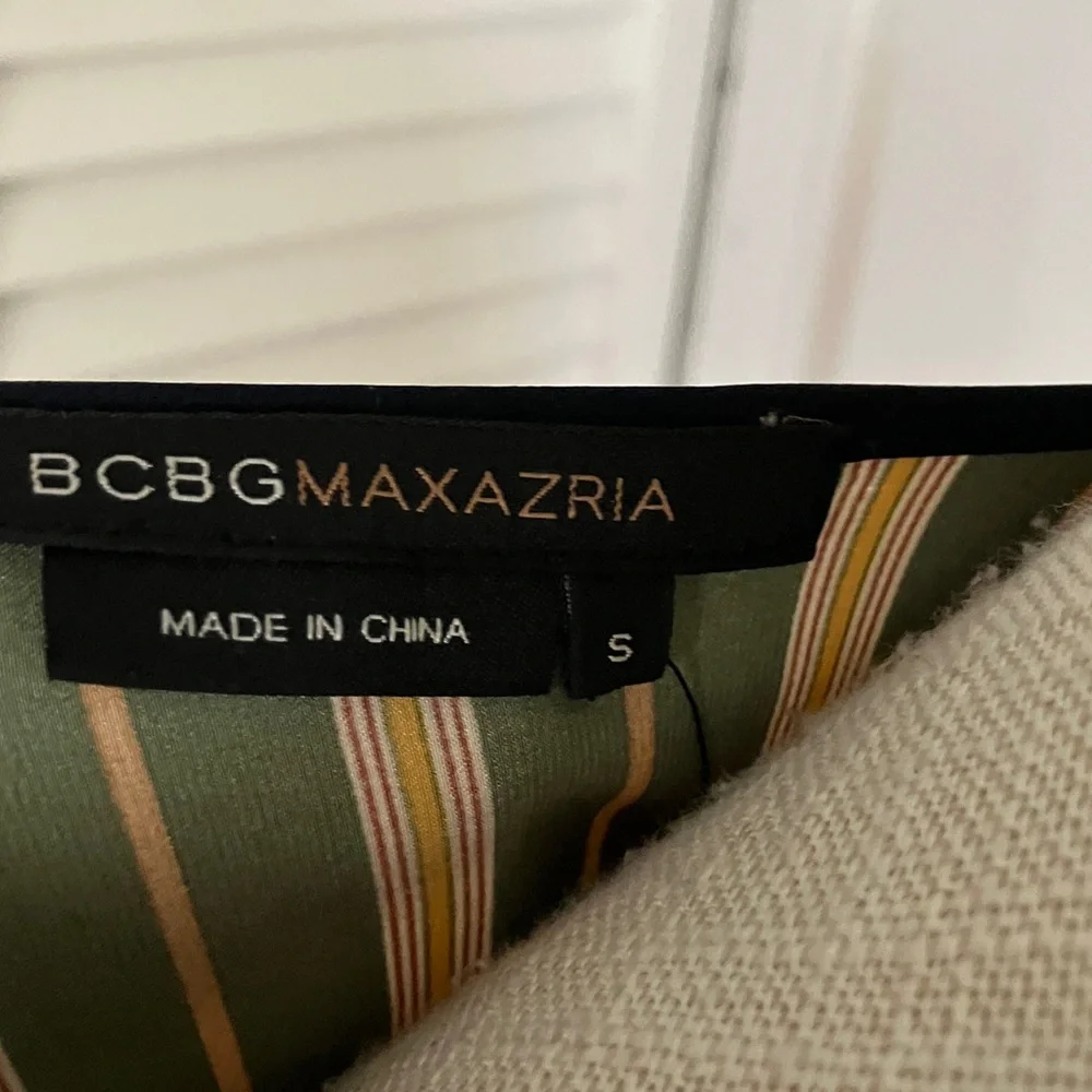 BCBGMaxAzria Olive‎ and Navy  Striped Wrap Midi Dress NWT